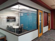 Next to our fiction corner, we have two group study rooms that can hold up to five people.