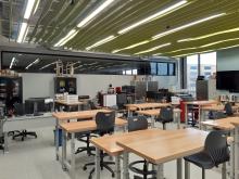 The Makerspace features workspaces, computer design tools, creative equipment and a recording studio.