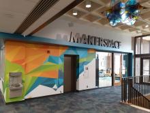 Our Makerspace entrace from our upper lobby leads into the Ideas Lounge.