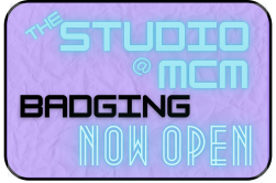 The studio @ MCM badging Now Open  button