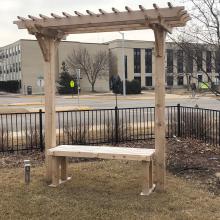 The garden features seating constructed by local Boy Scouts.