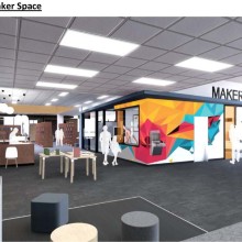 The Upper Lobby with an entrance to the Makerspace